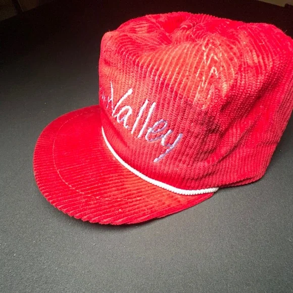 VTG 70s Squaw Valley Hat Snapback Red Corduroy California Headwear Skiwear USA